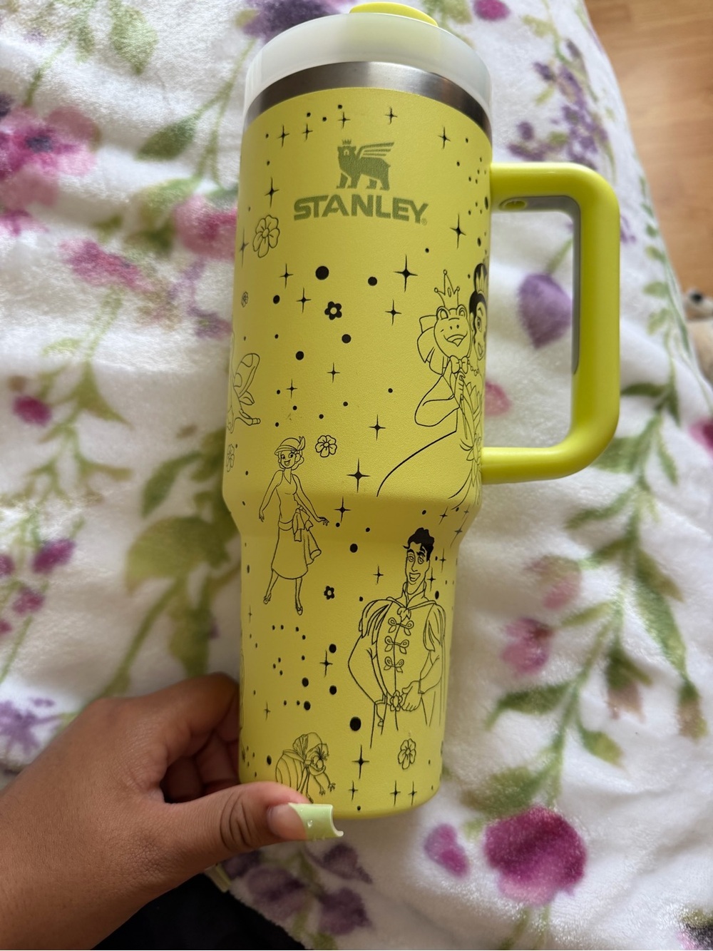 40 oz Stanley Bright Yellow Travel Tumbler with Black Princess Illustrations